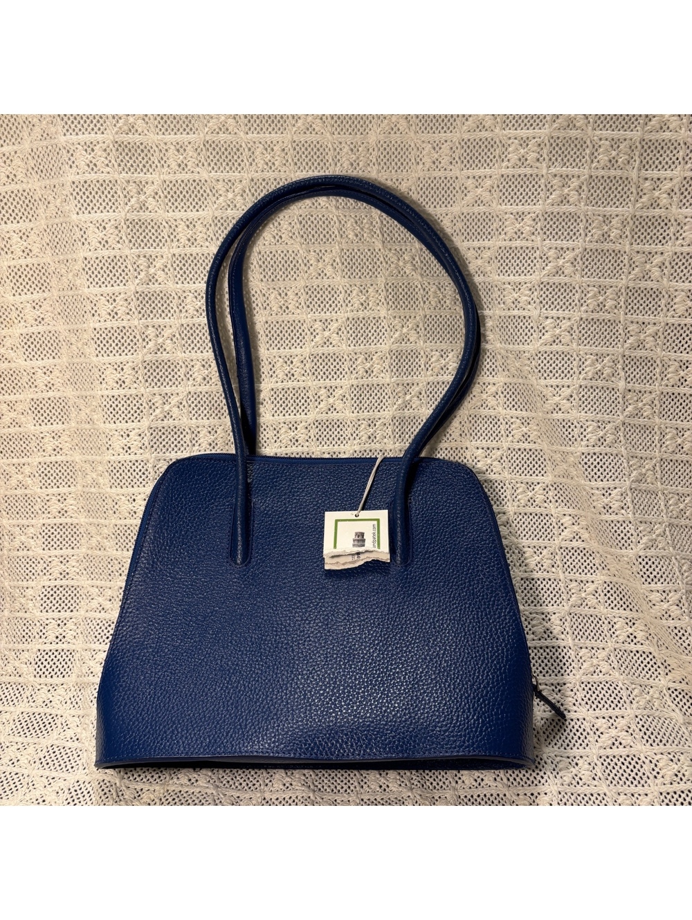 NWT (torn) Cleo & Patek Paris Leather Blue Shoulder Bag Vibrant Red Interior